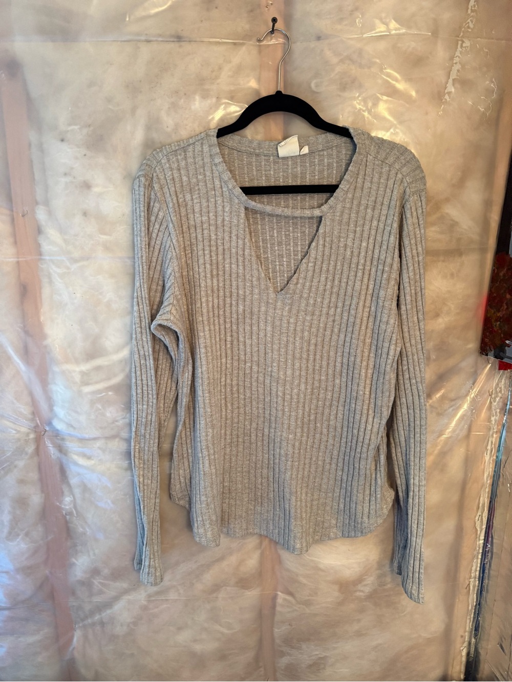 White Crow Ribbed V-Neck Pullover in Light Gray